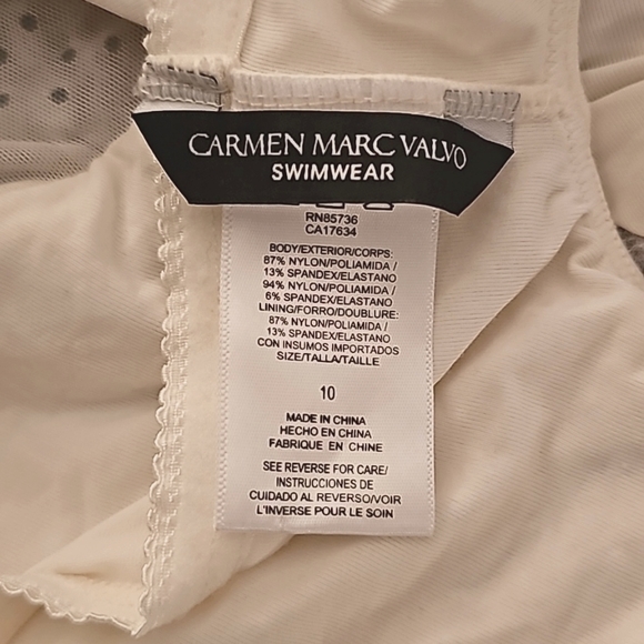 NWOT Bathing Suit. Cream Carmen Marc Valvo One Piece Off the Shoulder. Sz 10. - Picture 4 of 4